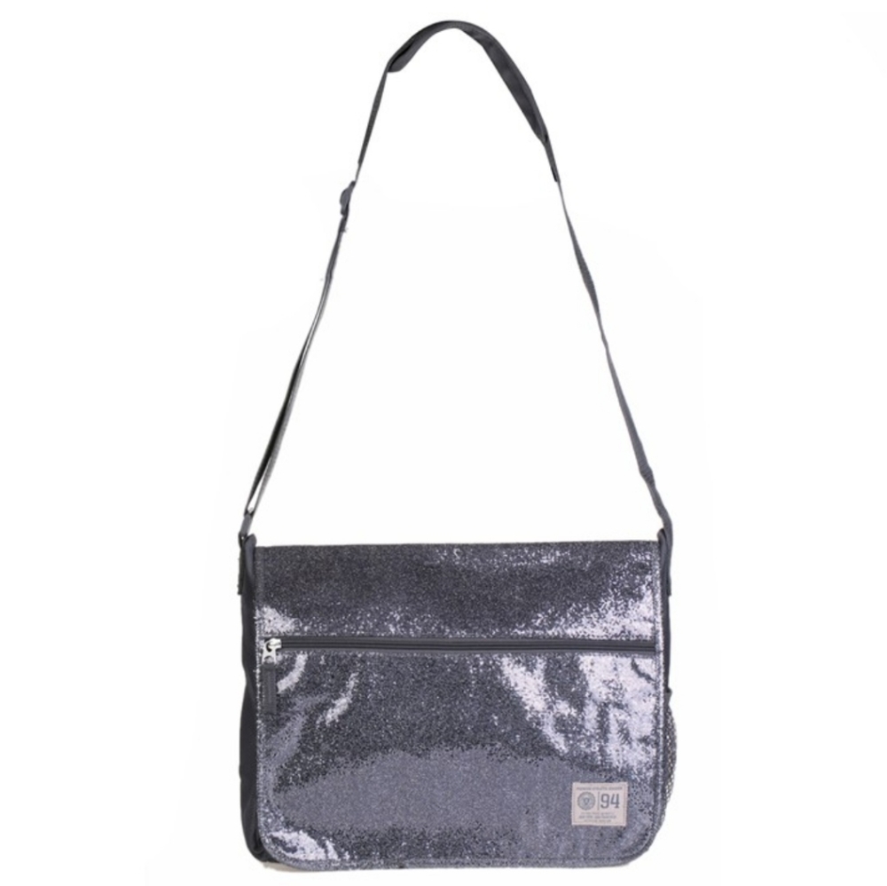 NEW! Old Navy Messenger/Laptop/Book bag Gray w/Sparkle/glitter decor on front